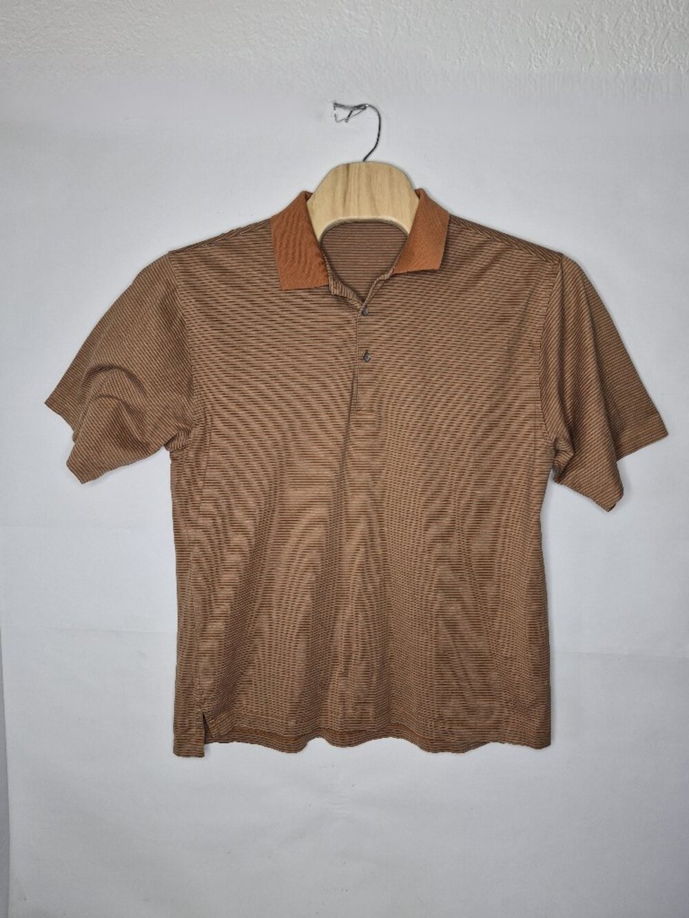 Vtg Fairway & Greene Mens L Cotton Orange Rust Striped Short Sleeve Golf Polo